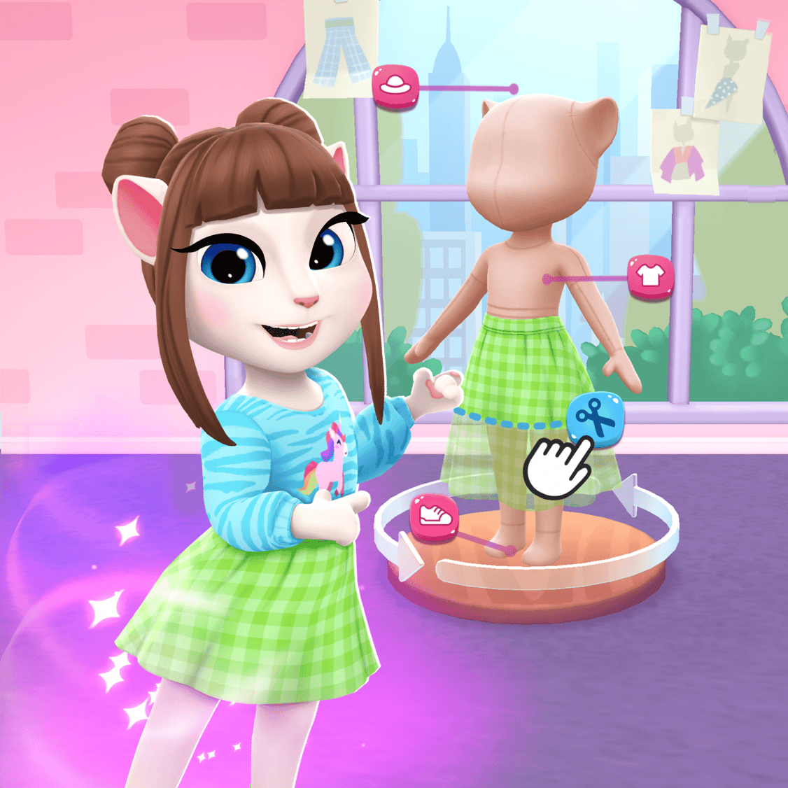 Talking Angela in Fashion Editor feature of My Talking Angela 2 game.