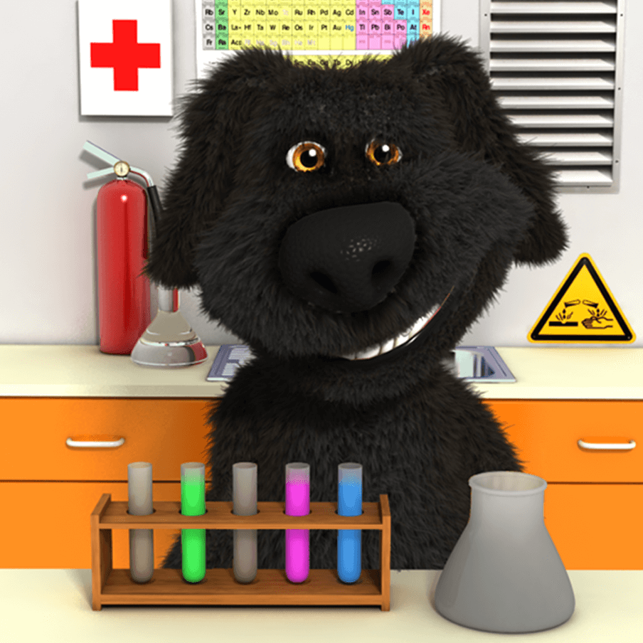 Talking Ben singed by a chemical experiment inside of Talking Ben the Dog game.