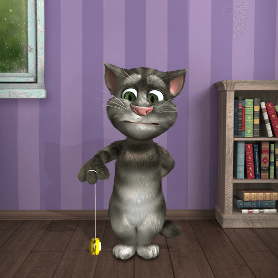 Talking Tom playing with a yo-yo inside of Talking Tom Cat 2 game.