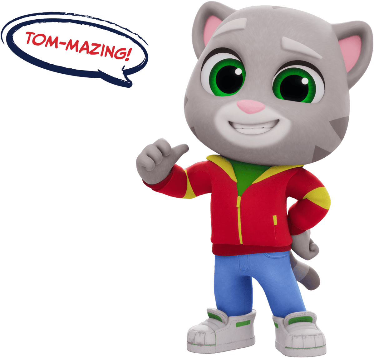 Talking Tom saying: 'TOM-MAZING!'