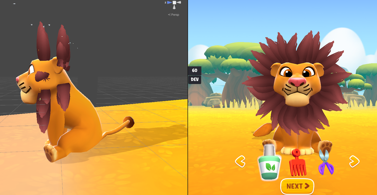 The split between front and back hair strands is clearly visible from the side.