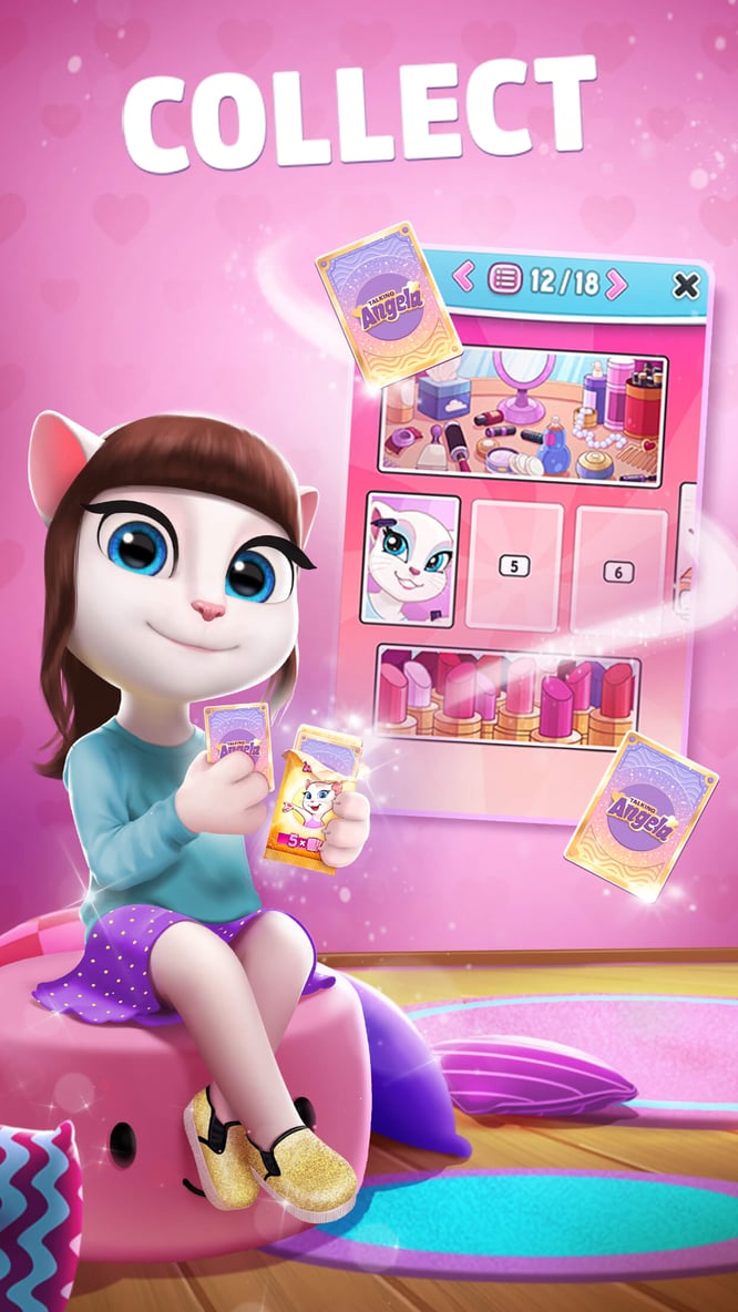 Talking Angela collecting cards in My Talking Angela game.