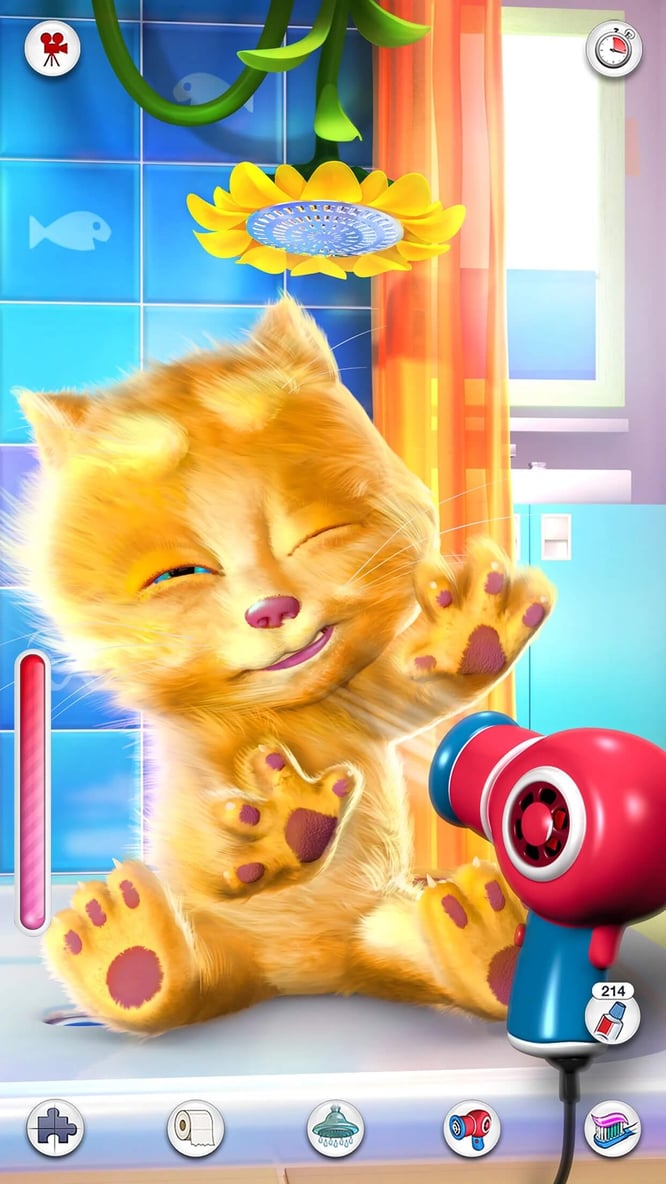 Talking Ginger getting blow dried by a hair dryer inside of Talking Ginger game.