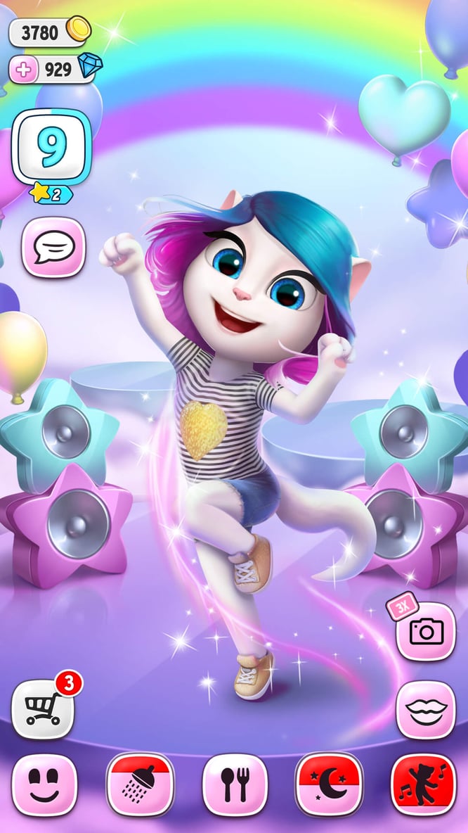 Talking Angela dancing in My Talking Angela game.