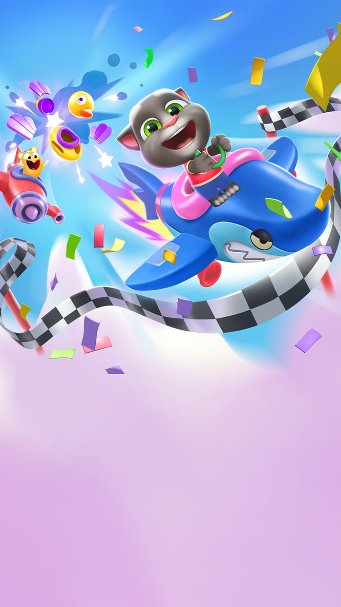 Talking Tom winning a plane race inside of My Talking Tom 2 game.