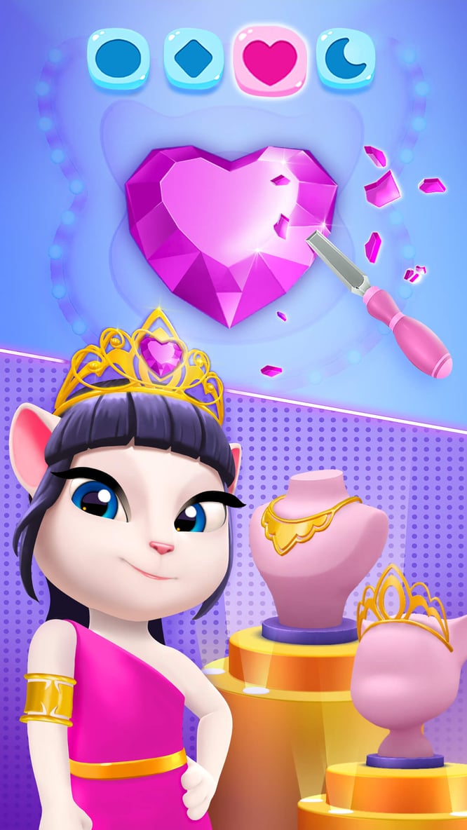 Talking Angela wearing crafted jewelry inside of My Talking Angela 2 game.