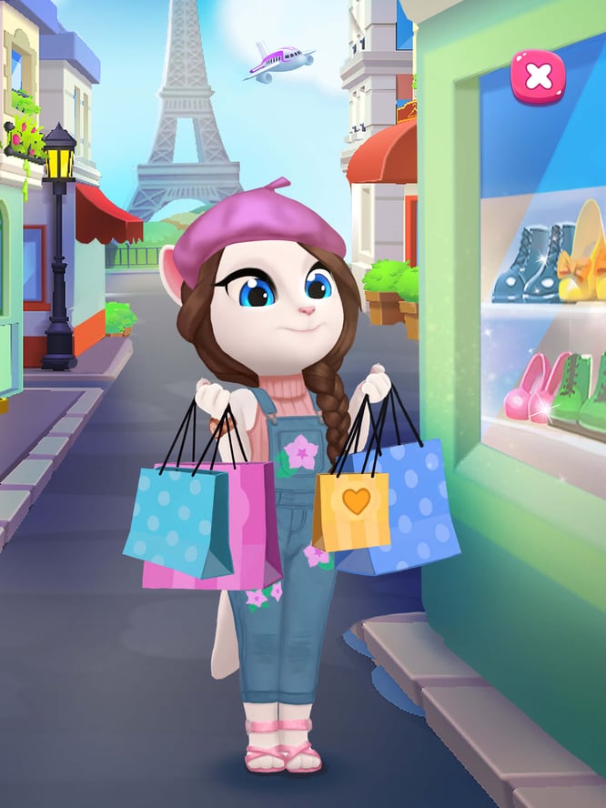 Talking Angela shopping inside of My Talking Angela 2 game.