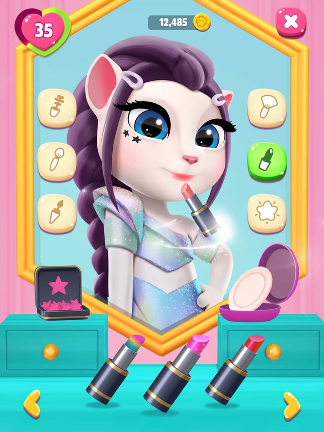 Talking Angela getting a K-pop makeup inside of My Talking Angela 2 game.