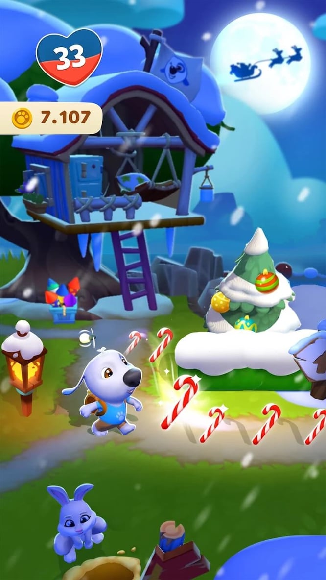 Talking Hank collecting candy canes inside of My Talking Hank: Islands game.