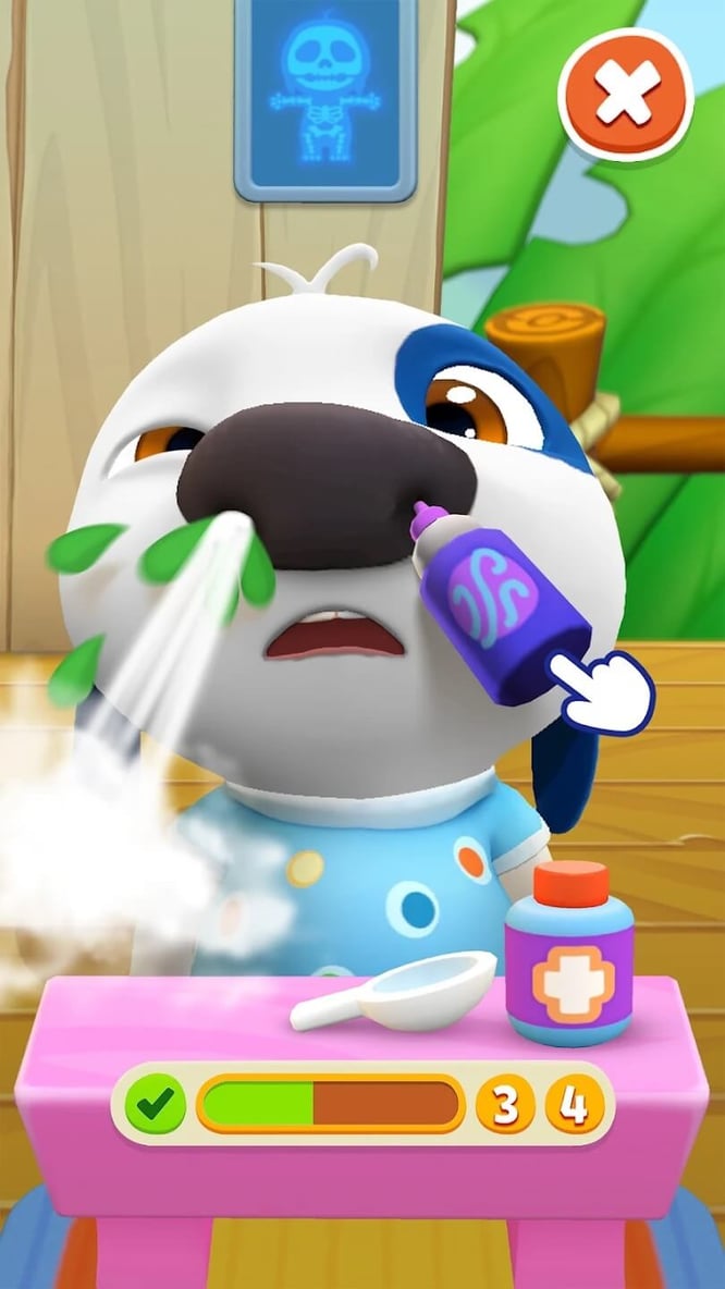 Talking Hank taking nasal medicine inside of My Talking Hank: Islands game.