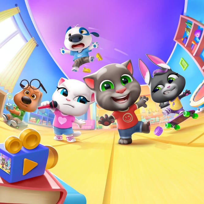 Talking Tom and friends being rowdy inside of My Talking Tom Friends game.