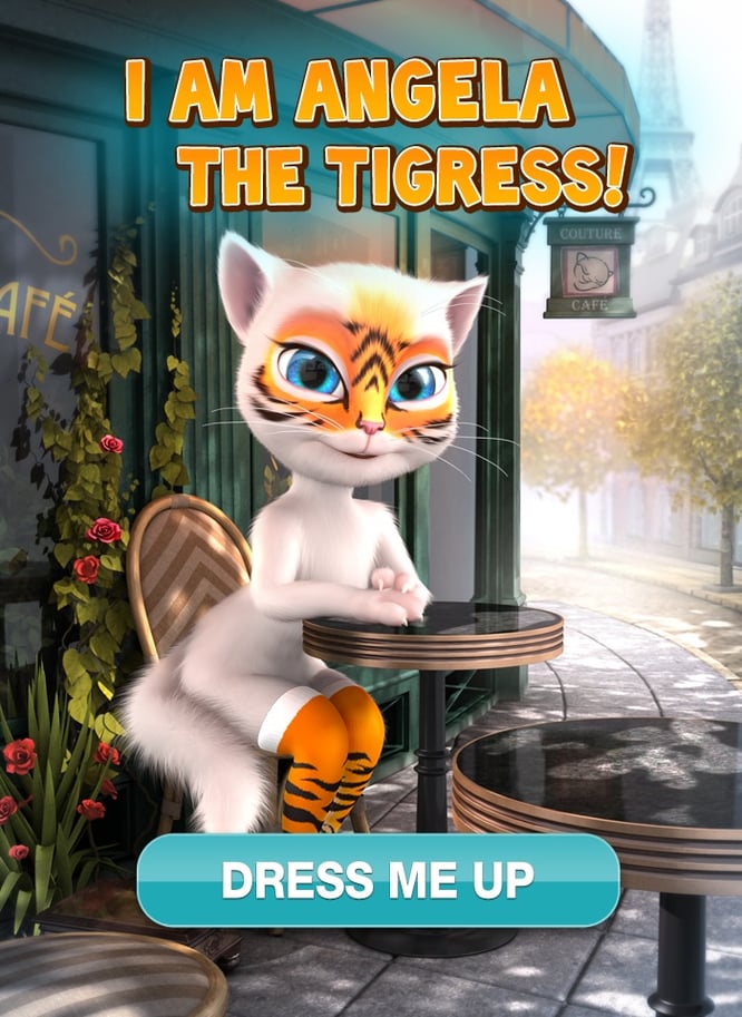 Talking Angela with the tigress fur inside of Talking Angela game.