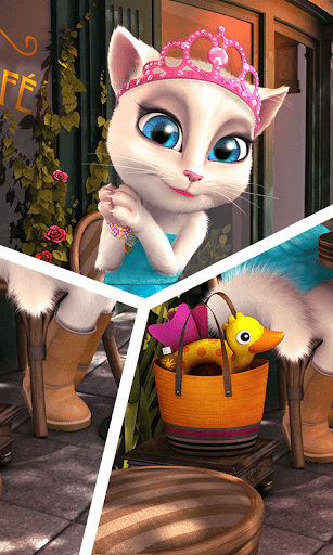 Talking Angela collage of a scene inside of Talking Angela game.