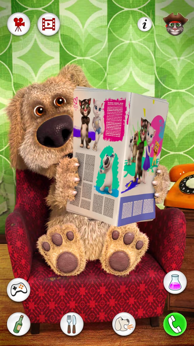 Talkin Ben peeking over the newspaper inside of Talking Ben the Dog game.