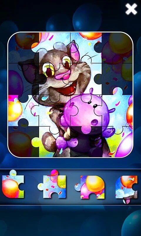 A puzzle of Talking Tom being assembled inside of Talking Ginger 2 game.