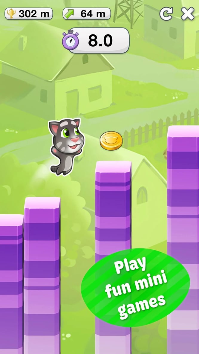 Talking Tom in a 2D mini-game inside of Talking Tom Cat 2 game.