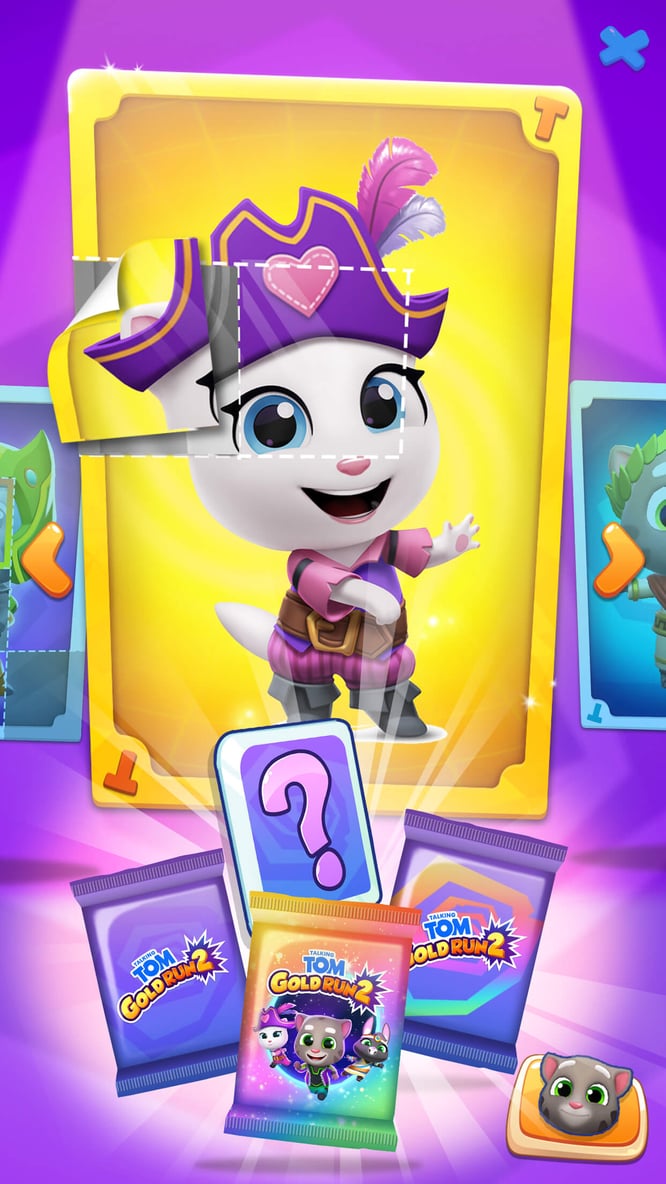 Talking Angela in pirate outfit sticker collection being completed inside of Talking Tom Time Rush game.