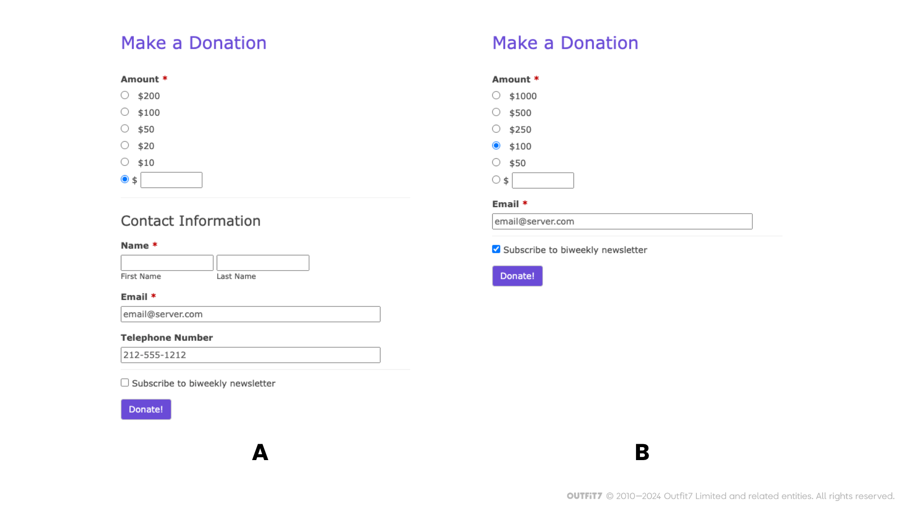 Testing the influence of simplified donations web form.