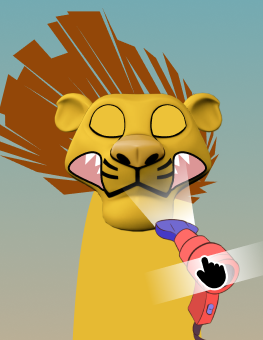 A player uses a fan to dry the mane.