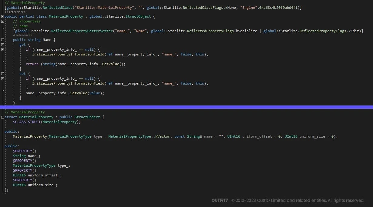 Example of a C#-generated property from C++ definition.